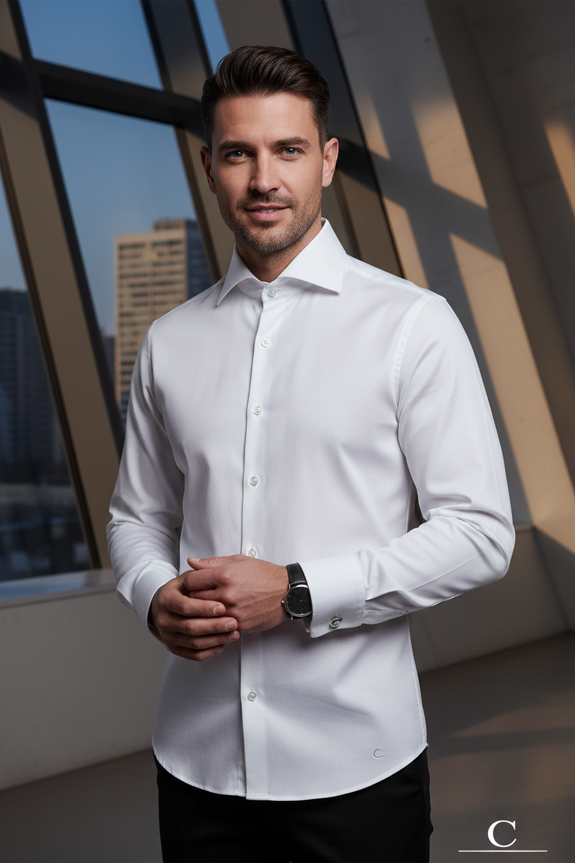 ConnorClothes Classic White Dress Shirt on a male model